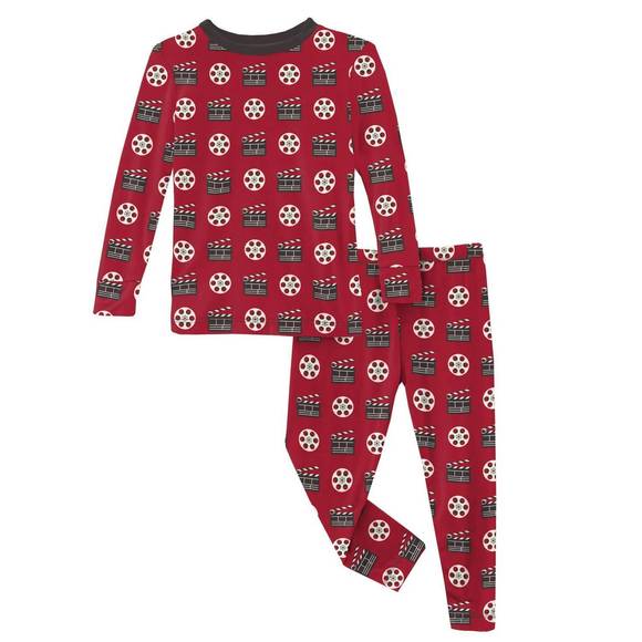 NEW KICKEE kid's print long sleeve pajama set in candy apple clapper board and f - Picture 1 of 1